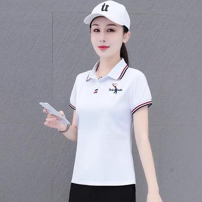 Women's 2025 Summer Pure Cotton White Short-Sleeve Polo T-Shirt with Logo Printing Option