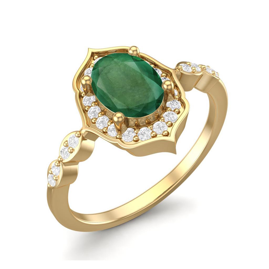 7X5 MM Oval Natural Emerald  925 Sterling Silver Gold Vermeil Designer Engagement Women Ring