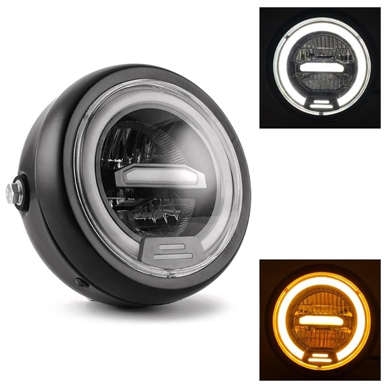 6.5 Inch Round LED Motorcycle Headlight with Brackets Assembly Suitable for Custom Bikes Cafe Racers Enhanced Visibility
