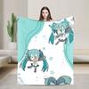 Hatsunes Mikus Blankets Flannel All Season Cute Anime  Breathable Super Warm Throw Blanket for Sofa Car Bedspreads