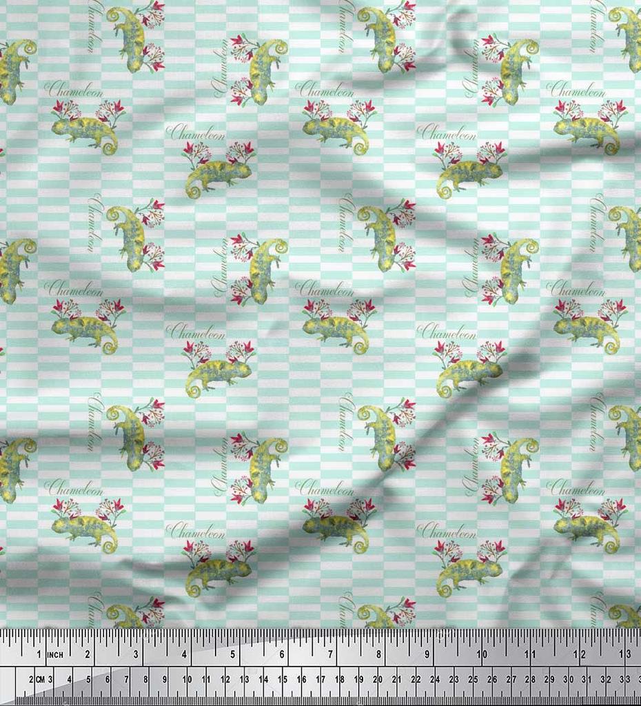 Soimoi Blauer Japan Krepp Satin Stoff Blumen- & Chamäleon Reptilien Druck Nähstoff Meter 42 Zoll
