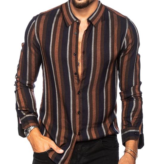 Skjorte for menn Stripete fargematchende turn-down krage Single-breasted cardigan Slim Fit Tynn Myk Pustende Langermet Streetwear Herre-topp