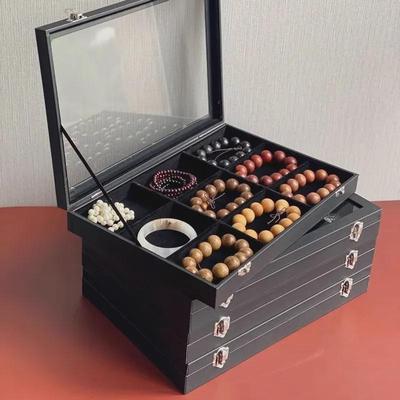 Luxury Buddhist Beads Jewelry Box with Lid: Dustproof Storage for Bracelets, Earrings, and Jade Accessories.