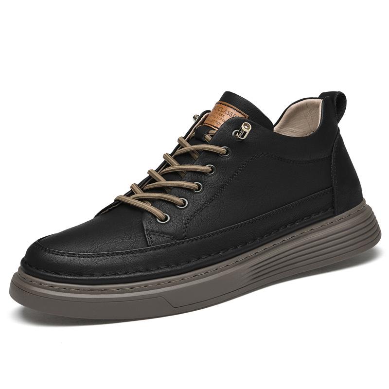 Men s Versatile Mid-Top Skate Shoes with 6cm Hidden Heel, Plus Size, Two-Layer Cowhide for Autumn/Winter 38 чёрный