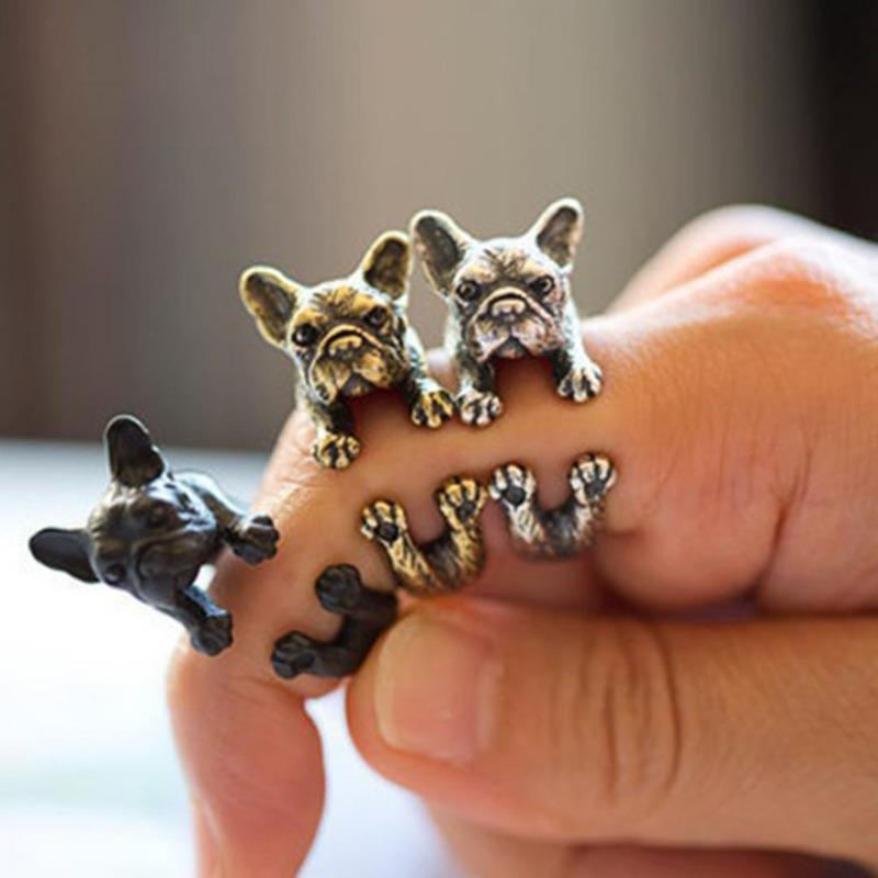 Nastavitelný retro prsten s otvory pro buldoka Unisex šperky se zvířaty Pit Bull Dog Punk