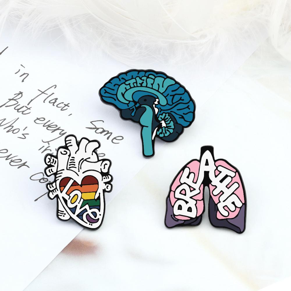 Cartoon Organ Brooch Set: Heart, Brain, Lung - Medical-Themed Alloy Badge for Clothing Decoration