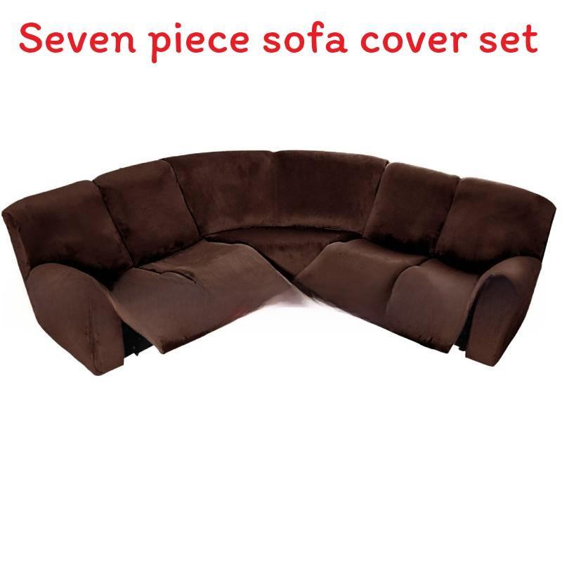 

Color Solid With L Shaped Combination Velvet Elastic Seven Piece Sofa Cover Set Dark Brown