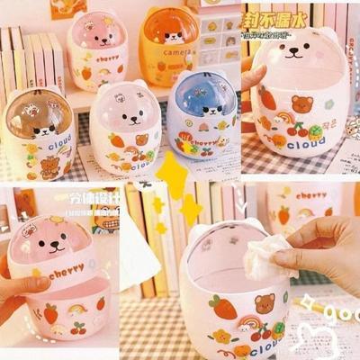 Desktop Garbage Bin Student Desk Storage Bin Office Mini Cute Teddy Bear Garbage Organizer Storage Box for  Living Room Bedroom