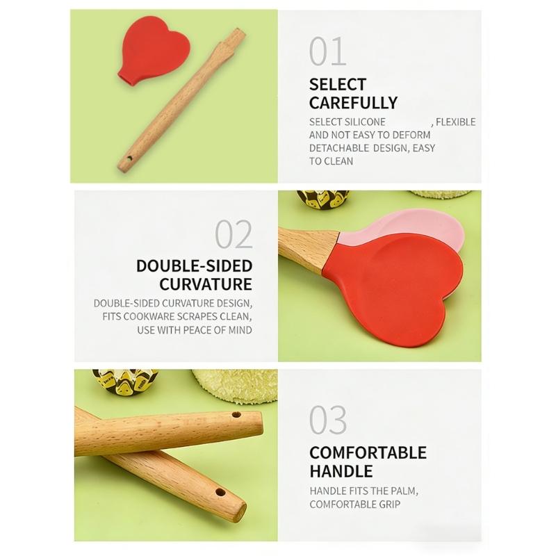 Food Grade Silicone Heart Shape Spatula with Wood Handle For Cake Decorating Stirring Folding Dough Kitchen Utensils