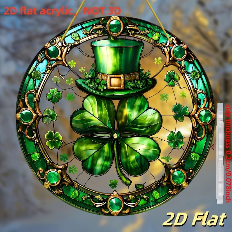2D Flat St. Patrick'S Day Acrylic Irish Themed Decor Sign, Clover & Top Hat Design, Home Decor Plaque Hanging Wall Art Decorative Garden Decoration Fo