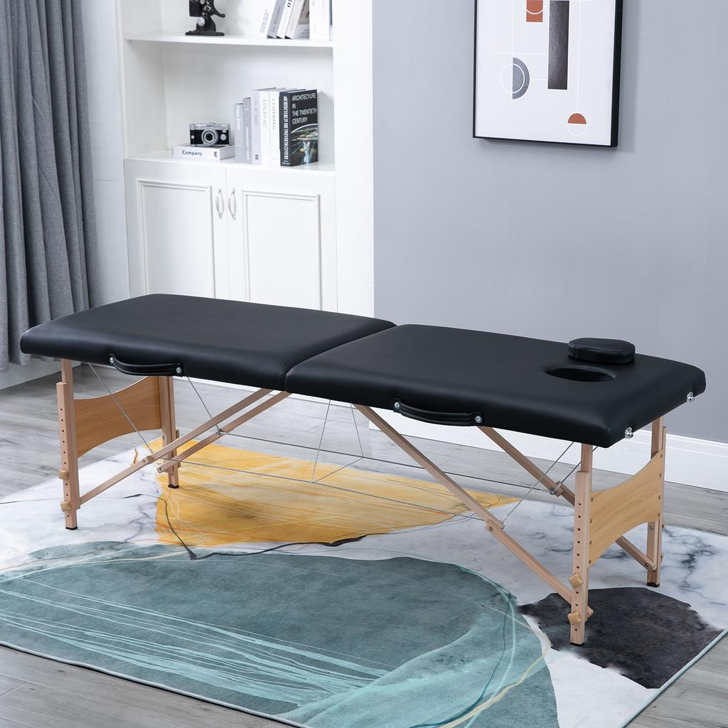 Massage Table 3 Zones Foldable Massage Table with Headrest Armrest Carrying Bag Wooden Legs Height-Adjustable Massage Bed Portable Beauty Table for