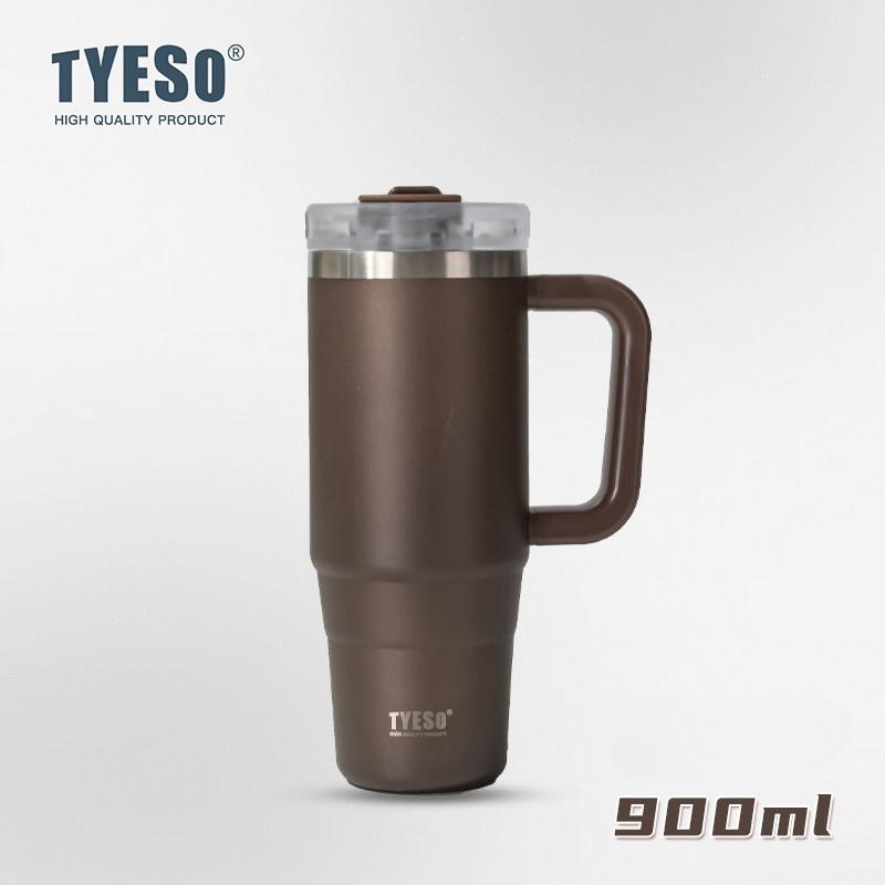 Tyeso 900ML Big Capacity Vacuum Cup With Handle Straw Stainless Steel Car Mug Thermal Iced Travel Insulated Tumbler Bottle