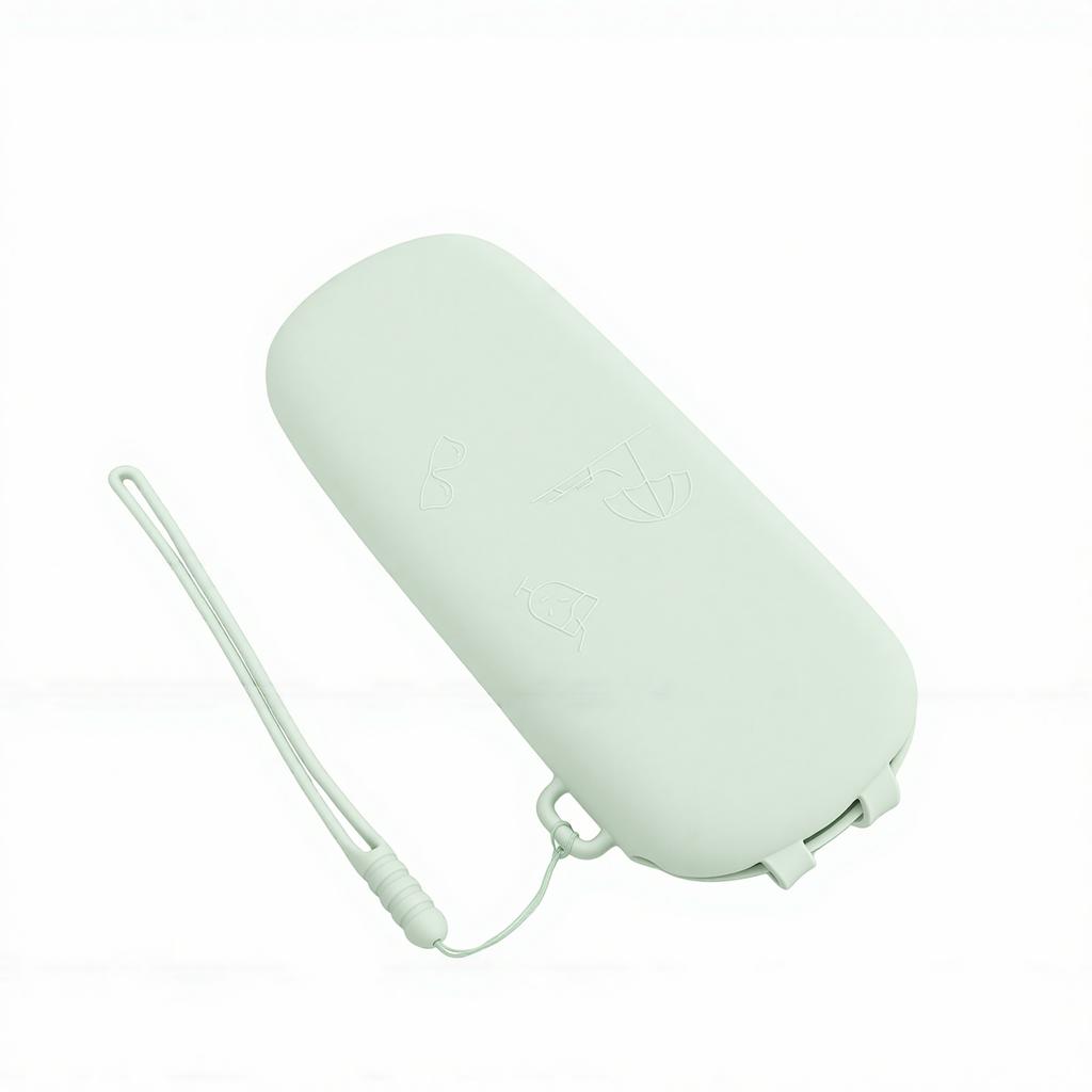 Sunglasses Pouch Magnetic Soft Portable Silicone Makeup Brush Pouch with Detachable Strap Green