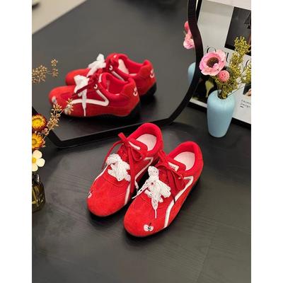 Red Apple Retro German Training Shoes Women's 2025 New Fashionable Versatile Mesh Breathable Flat Casual Forrest Gump Shoes