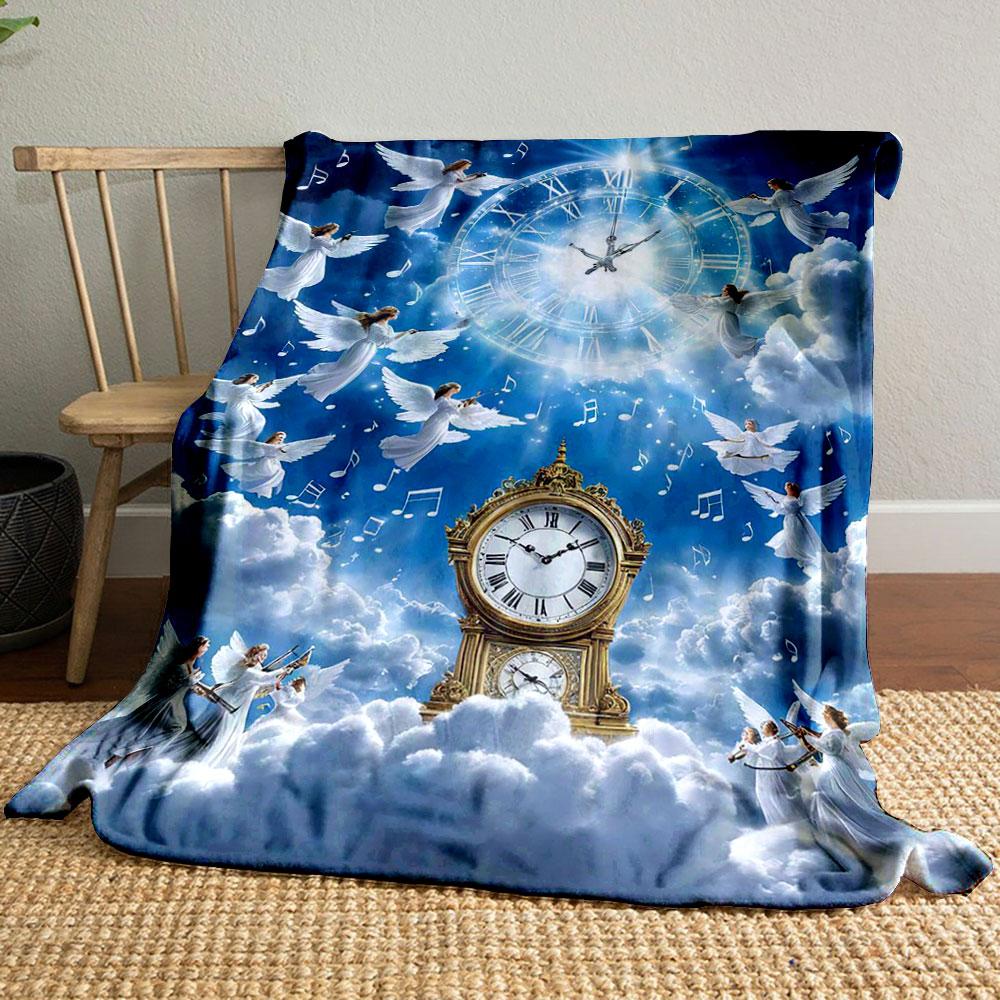 

Angels Clouds Clock Blanket Printed Blanket for Living Room Bed Couch lunch break Soft Cozy Blanket for Friend s festival Gift 80cm x 120cm