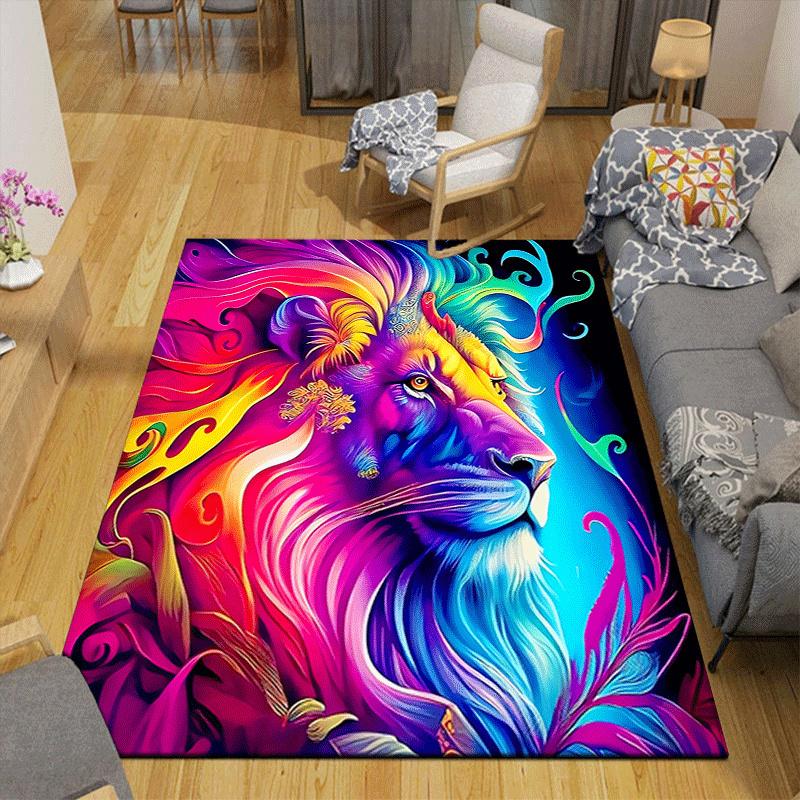 1pc Colorful Lion King Print, Design Indoor Area Rug - Soft, Anti-Slip, and Durable Gaming Room Decor for Bedroom