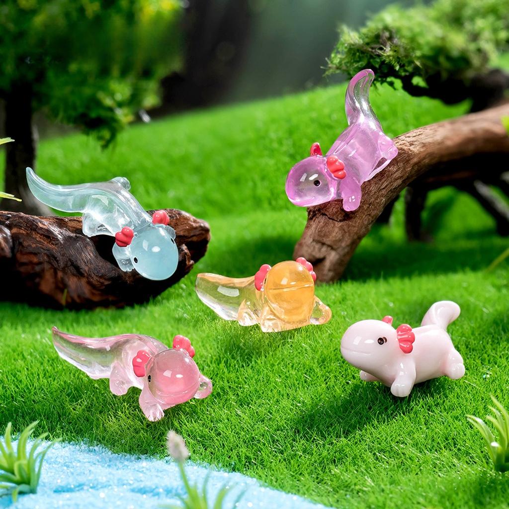 10/20/50Pcs New Luminous Axolotl Miniatures Ambystoma Mexicanum Luminous Axolotl Figurines Fish Tank Moss Microlandscape Decor
