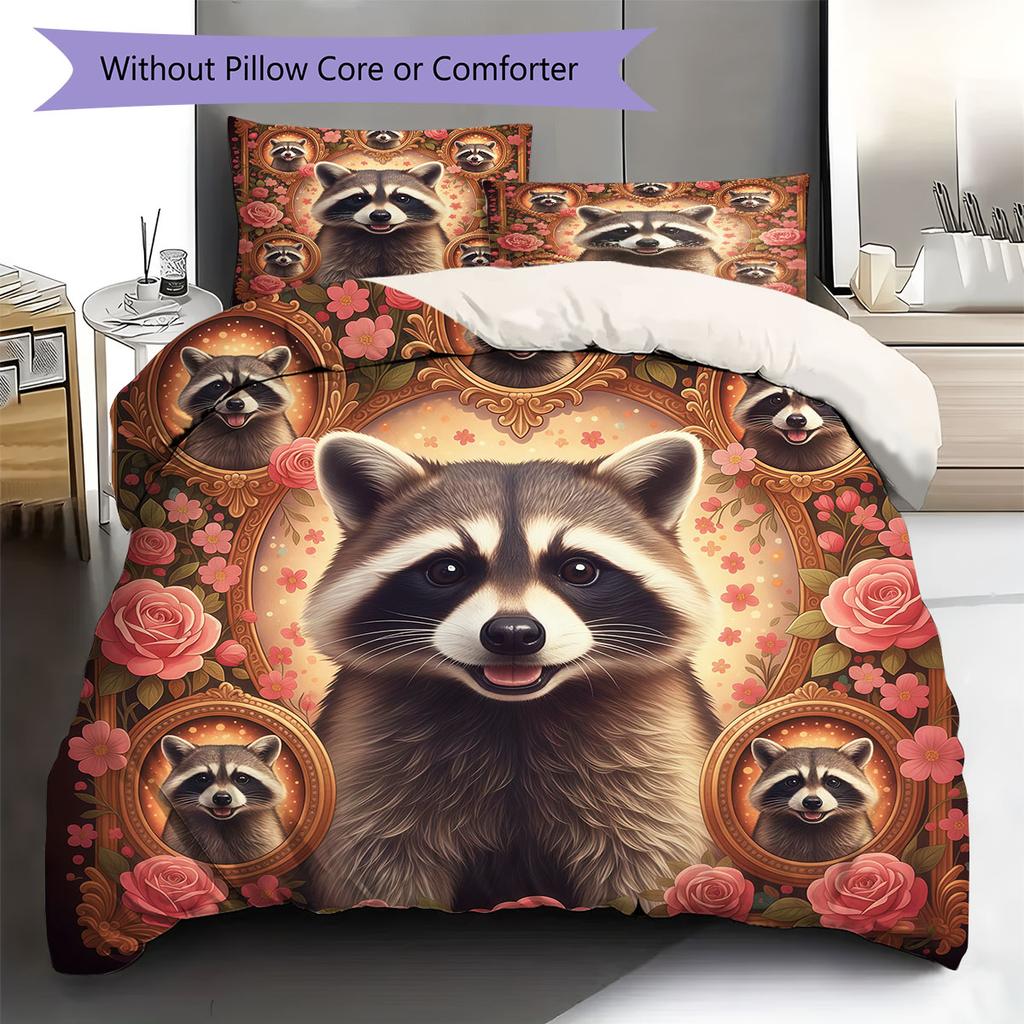 RoseAnimalPortraits Pattern Bedding Quilt Set Quilt Cover Pillowcase Home Decoration Birthday Gift (1 * duvet cover + 2 * pillowcase, without core)