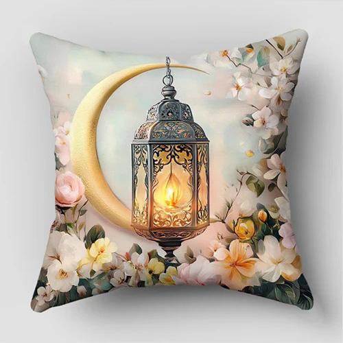 Home Decor Floral Lantern And Crescent Moon Pillow Cover Pattern Cushion Cover Suitable For Sofa Bedroom Car Pillow Cover