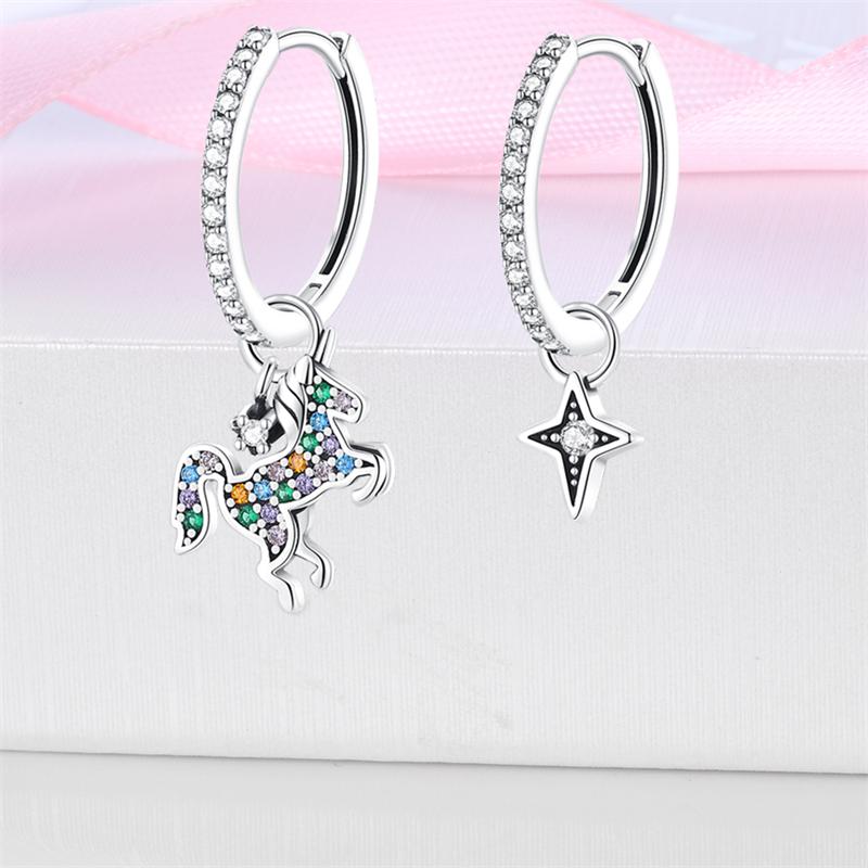 925 Silver Unicorn Rainbow Horse Sparkling Color Gemstone Women's Sweet Earrings Fit for Anniversary Engagement Delicate Jewelry