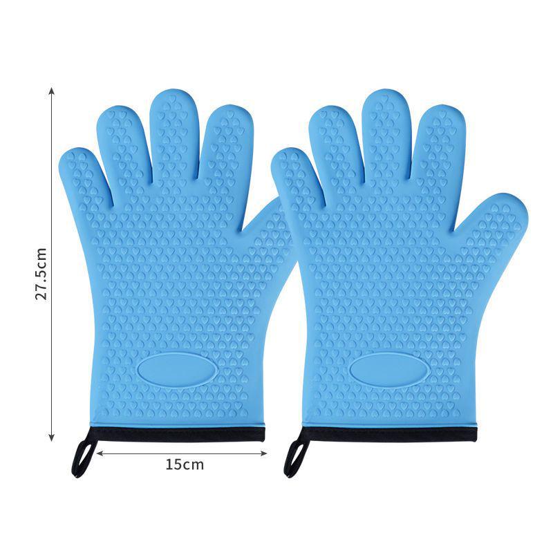 Hitzebeständige Anti-Verbrühungs-Ofenhandschuhe - Baumwollgepolstert, Silikon, Verlängertes Fünf-Finger-Design für den Küchengebrauch