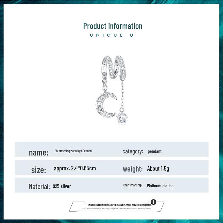 Avle S925 Sterling Silver Moonlight Bracelet with Platinum-Plated Star and Moon Beads