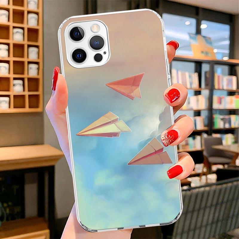 Paper Plane Airplane Fly Cover Phone Case For iPhone 16 17 Air 15 14 Pro Max 16E Phone Case 13 Mini 12 11 7 SE 8 Print Pattern F
