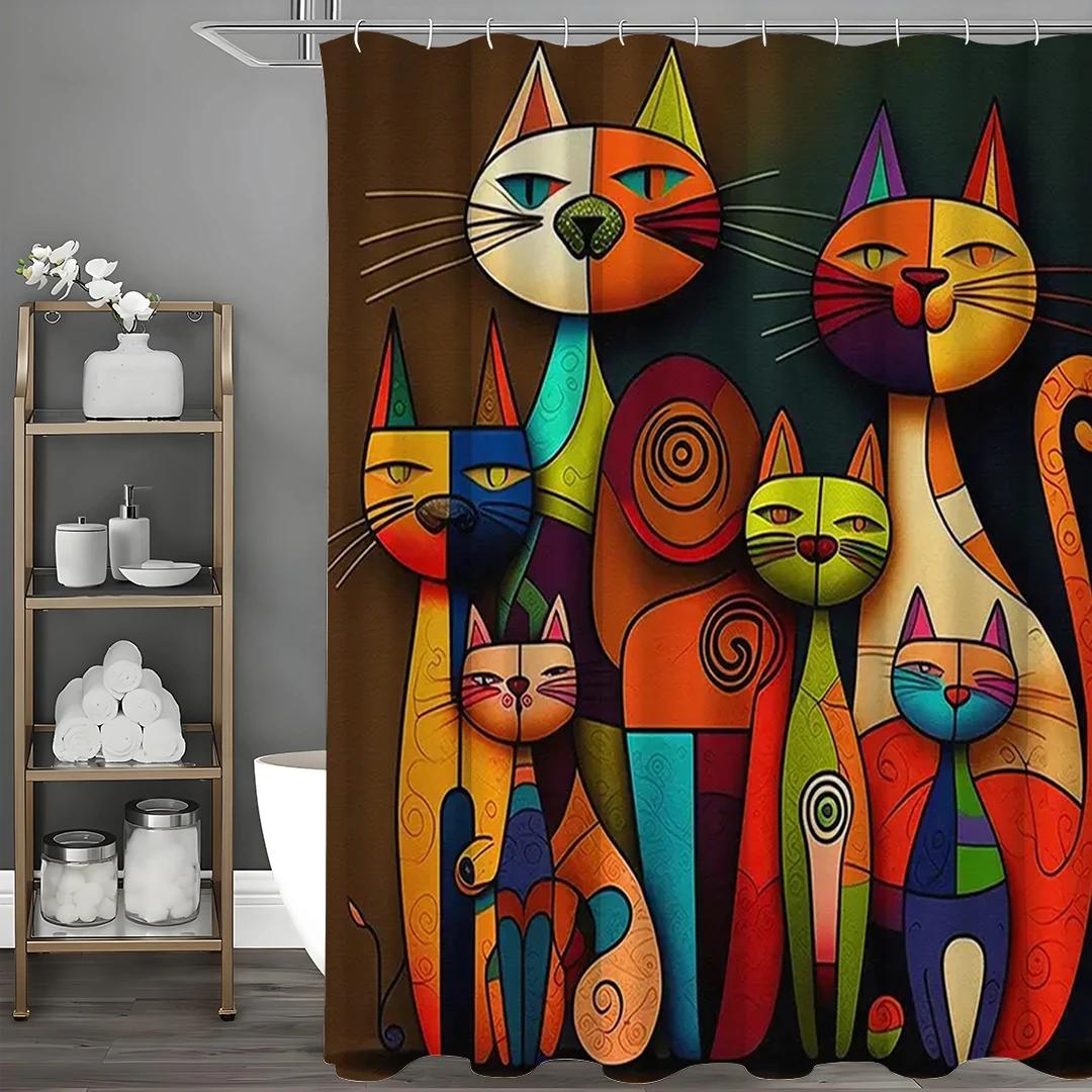 Baifenbai Home Furnishing Light Royal Cat Shower Curtain, Home Decor With 12 Hooks