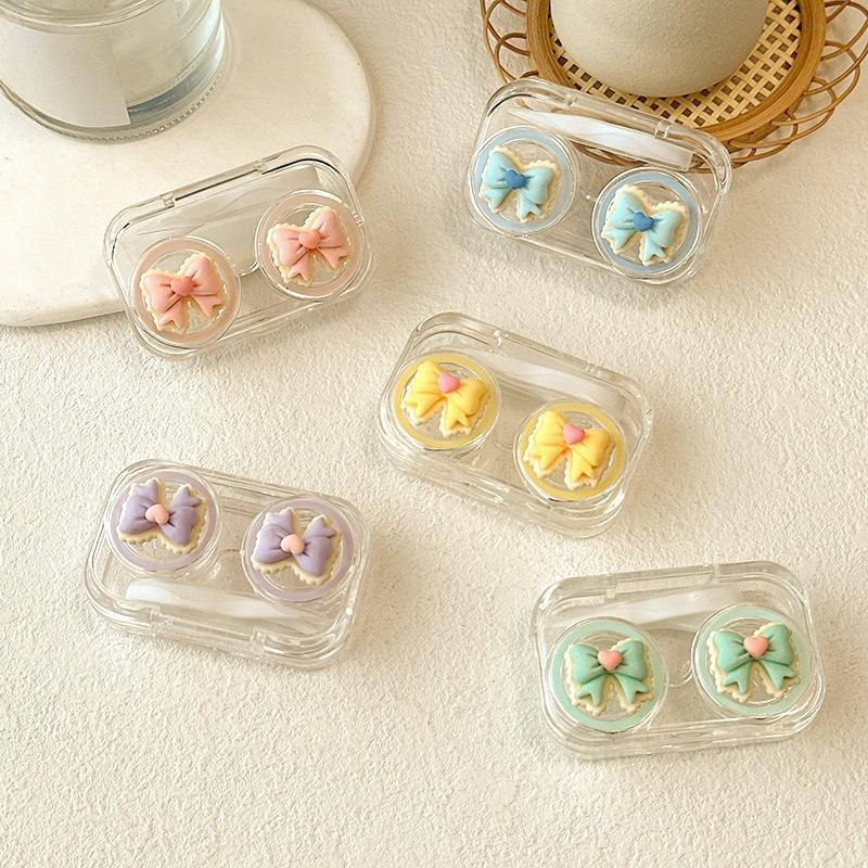 

Contact Lens Cases Cute Transparent Pink Bow Contact Lens Case Girl Portable Beauty Pupil Box Storage Eye Care Container Box