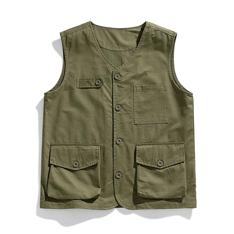 

Летняя рабочая одежда SimpleVest мужская японская модная брендовая тонкая свободная куртка с множеством карманов без рукавов жилет на плечах M темно-зеленого