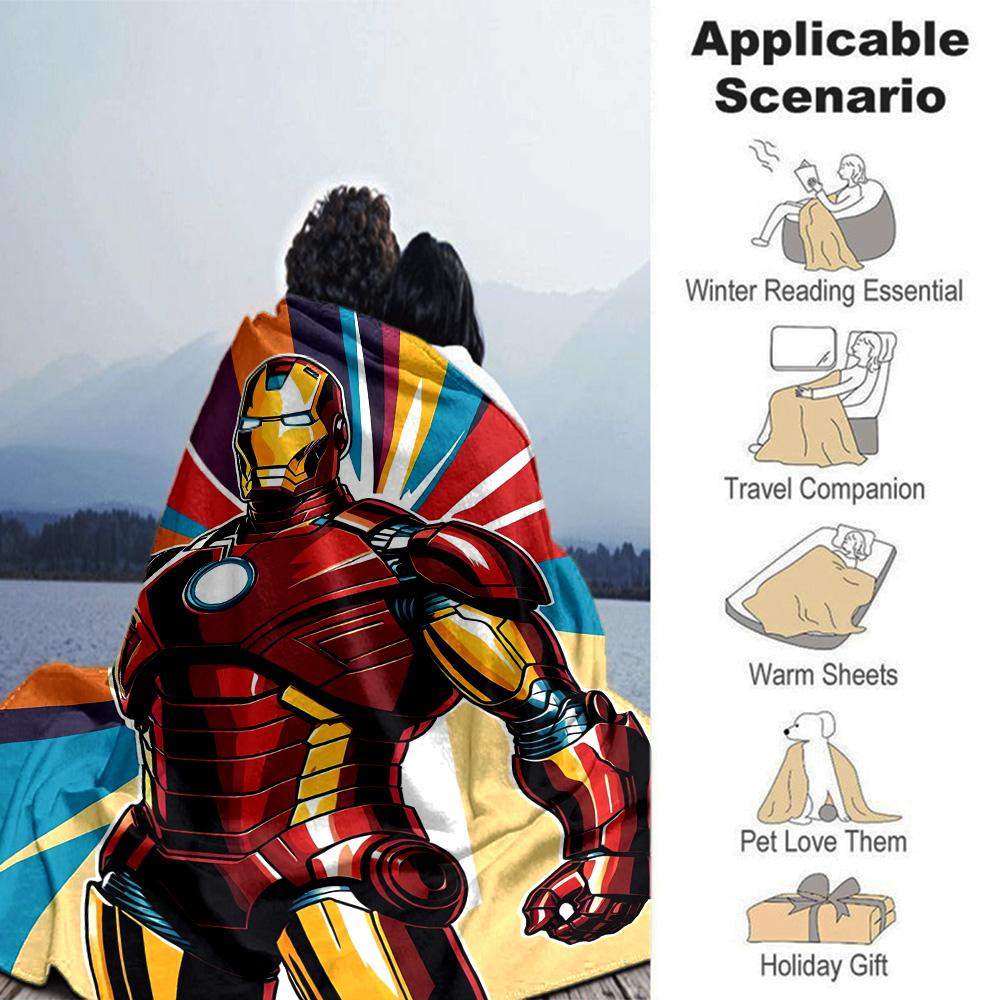 Iron Man Heroic Armor Flannel Blanket Super Soft Warm Cozy Blanket For Sofa Bed Office Travel Allseason Home Decor Gift