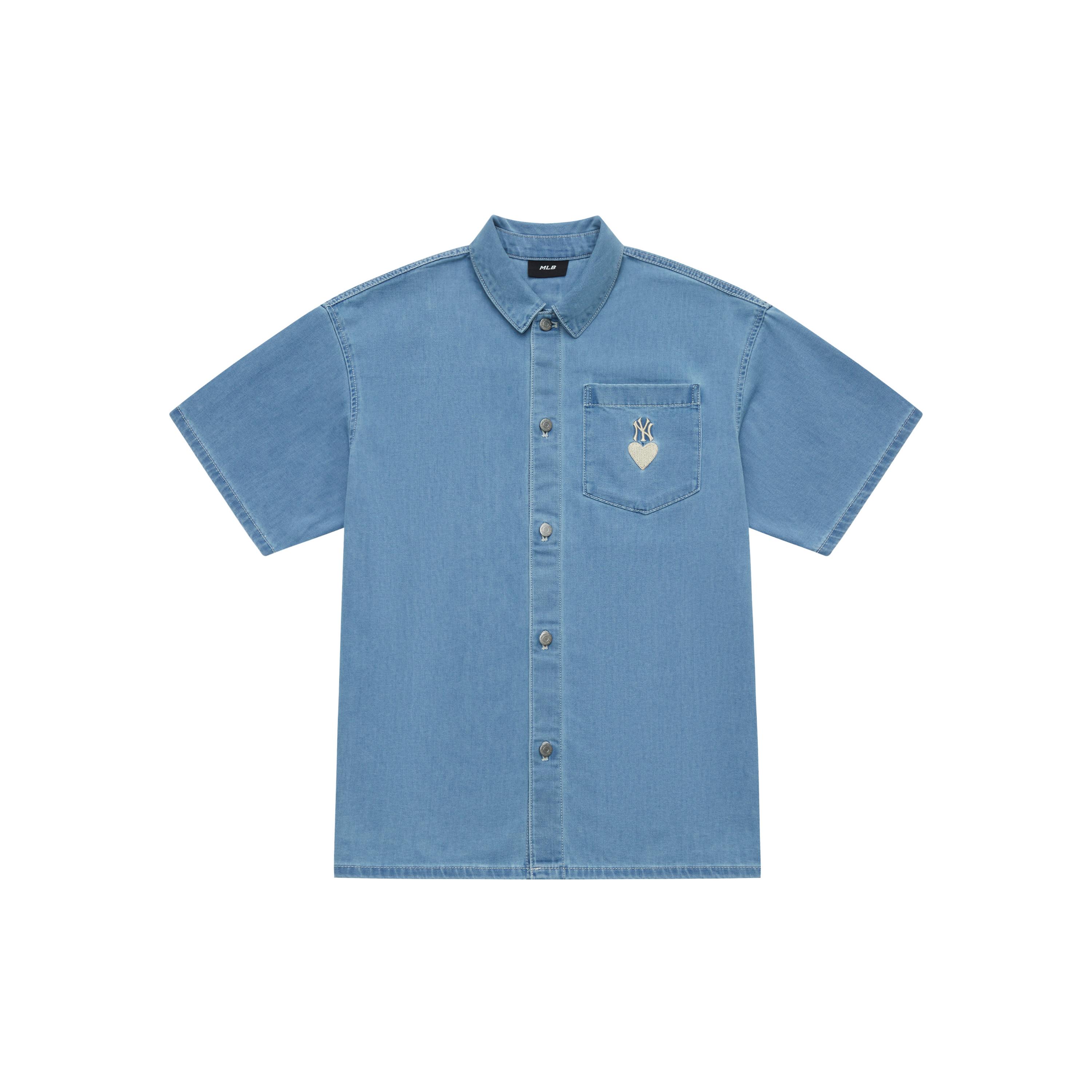 MLB Base Logo Shirts Unisex Light Blue Lapel Moderate Denim 3ADRH0143-50BLL XS