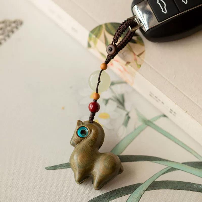 1 Pendentif Cheval Exquis Pendentif Téléphone Portable Mignon Porte-clés Voiture Cadeau Nouvel An Boucle de Jade Pendentif en Bois