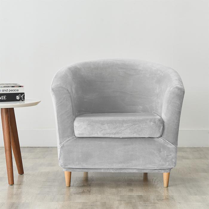 Club Armchair Cover, Velvet, Light Gray
