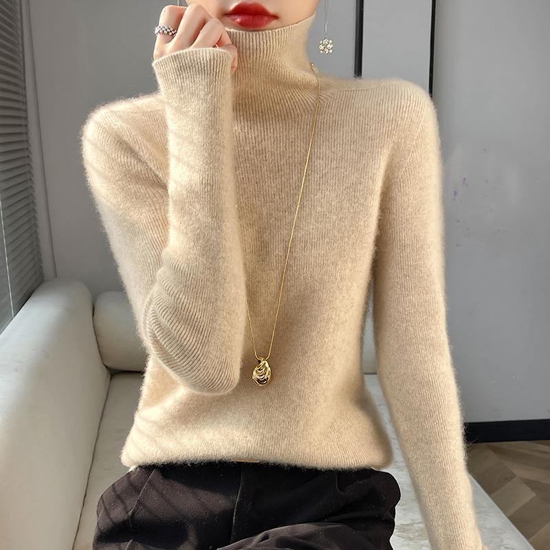 Stylish Elasticity High-Neck Sweater Women Autumn Winter Long Sleeve Knitted Knitwear Woman Solid Color Warm Turtleneck Pullover