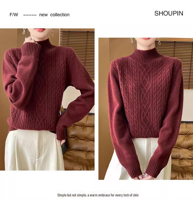Women's Fashionable High-Neck Wool Sweater - Warm, Versatile Winter Base Layer Top