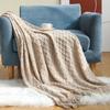 Nordic Morandi color knitted blanket with grain pattern, new spring-summer knitted sofa cover, decorative blanket, bed runner in haze blue