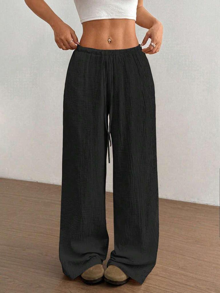 2026 Summer Women's Crinkled Cotton High-Waist Casual Trousers
