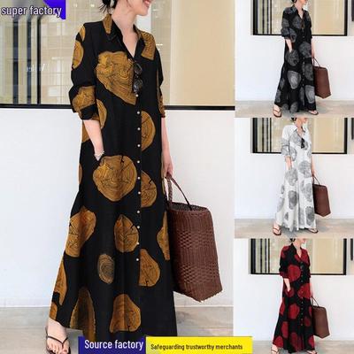 Women's Large Cotton & Linen Muslim Long Sleeve Casual Dress