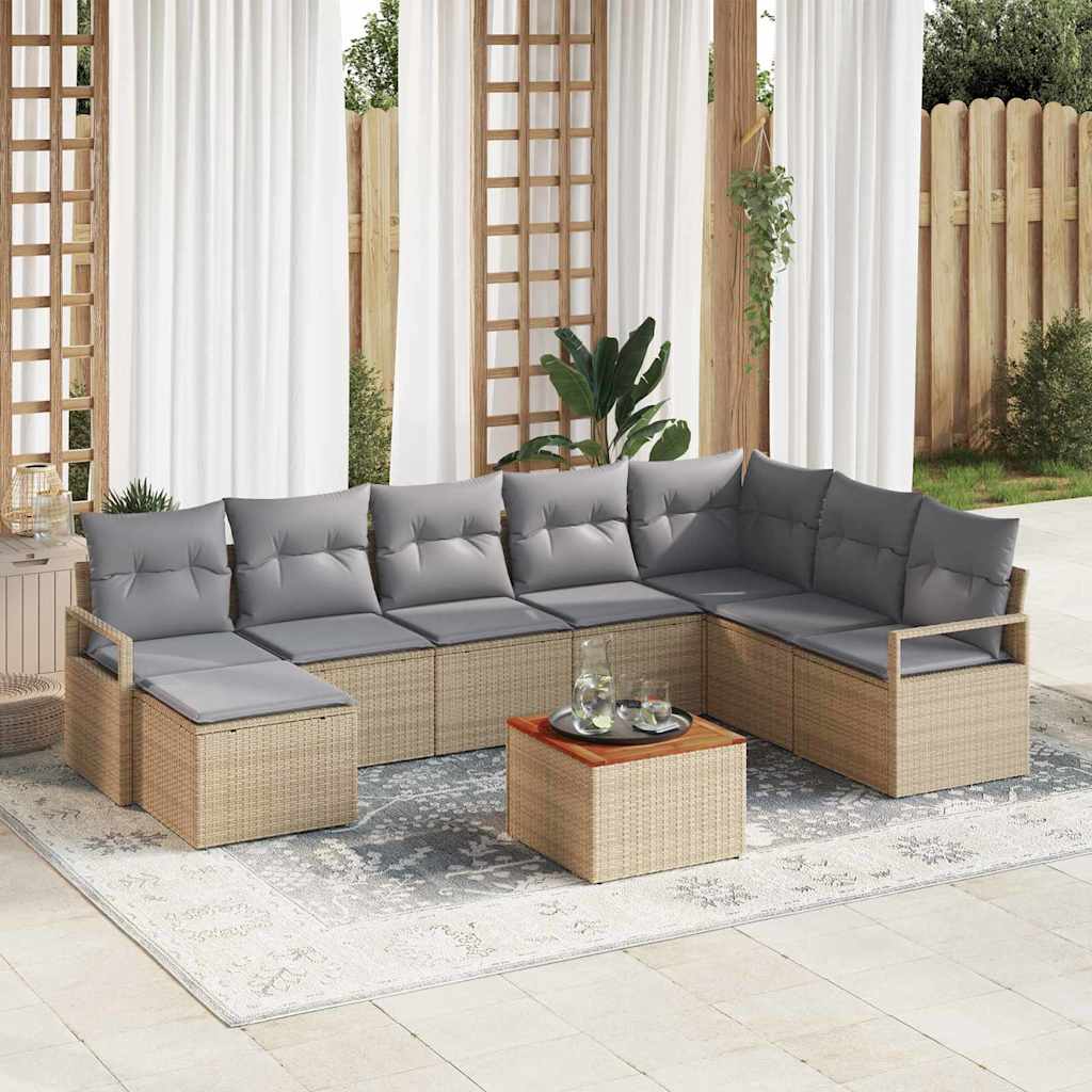 Garden Sofa Set with Cushions 8 pcs Beige Poly Rattan