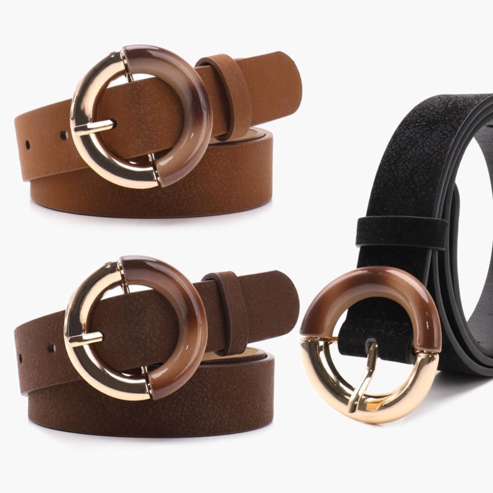 Alloy Metal Buckle Fashion Waist Belt Gradient Round Ring Buckle Faux Leather Belt  For Women
