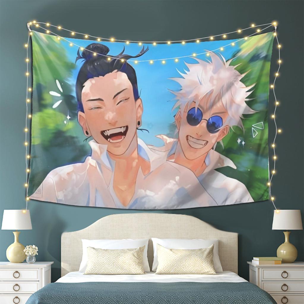 Happy Anime Duo Tapestry  Vibrant Wall Hanging for Bedroom and Living Room Decor Perfect Gift for Anime Fans