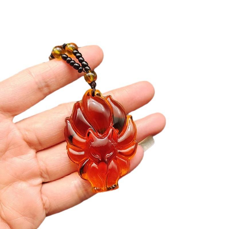 Fox Necklace Imitation Chrysoprase Autumn and Winter Versatile Long Sweater Chain for Men and Women