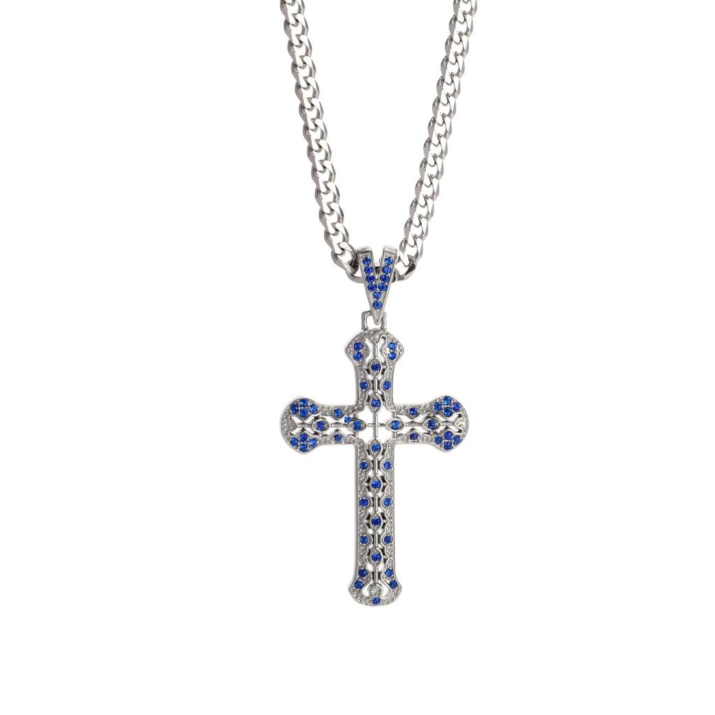Trendy Hollow Inlaid Diamond Gold Cross Necklace, Non-Fading Titanium Steel, Unisex Hip-Hop Choker.