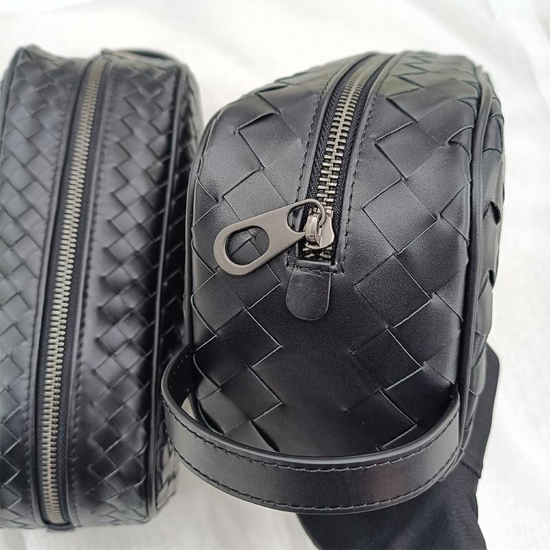 Pelle Vera Intrecciata a Mano da Uomo Portatile Strato Superiore Pelle di Mucca Cerata alla Moda Borsa da Bucato Cosmetico da Donna