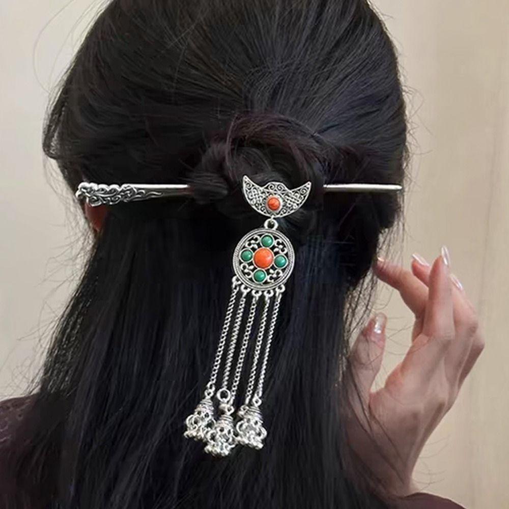 Metal Ethnic Style Hair Stick Silver Hanfu Hair Fork  Costume Headdress