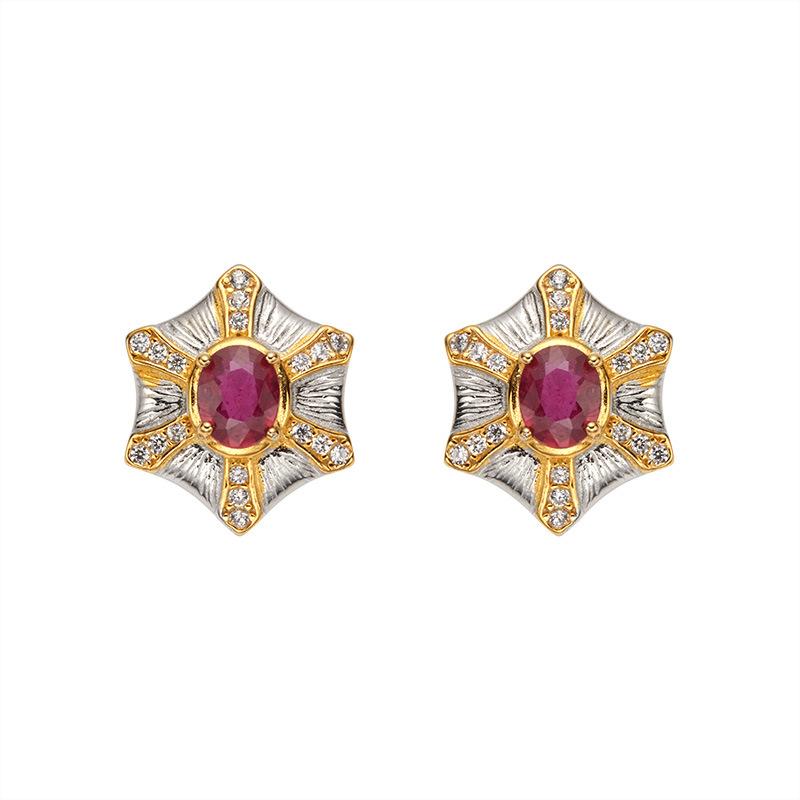 Premium S925 Sterling Silver Natural Gemstone Colored Treasure Stud Earrings Color Separation Does Not Fade Jewelry