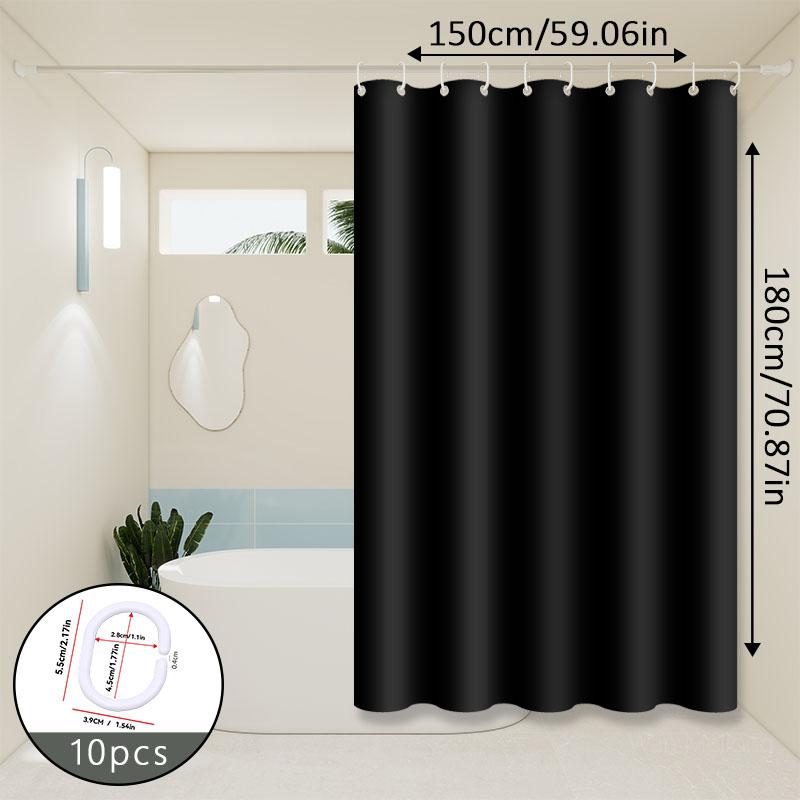 Pure Black Shower Curtain, Simple Solid Color Design, Peva Material, Household Bathroom Partition Shower Curtain
