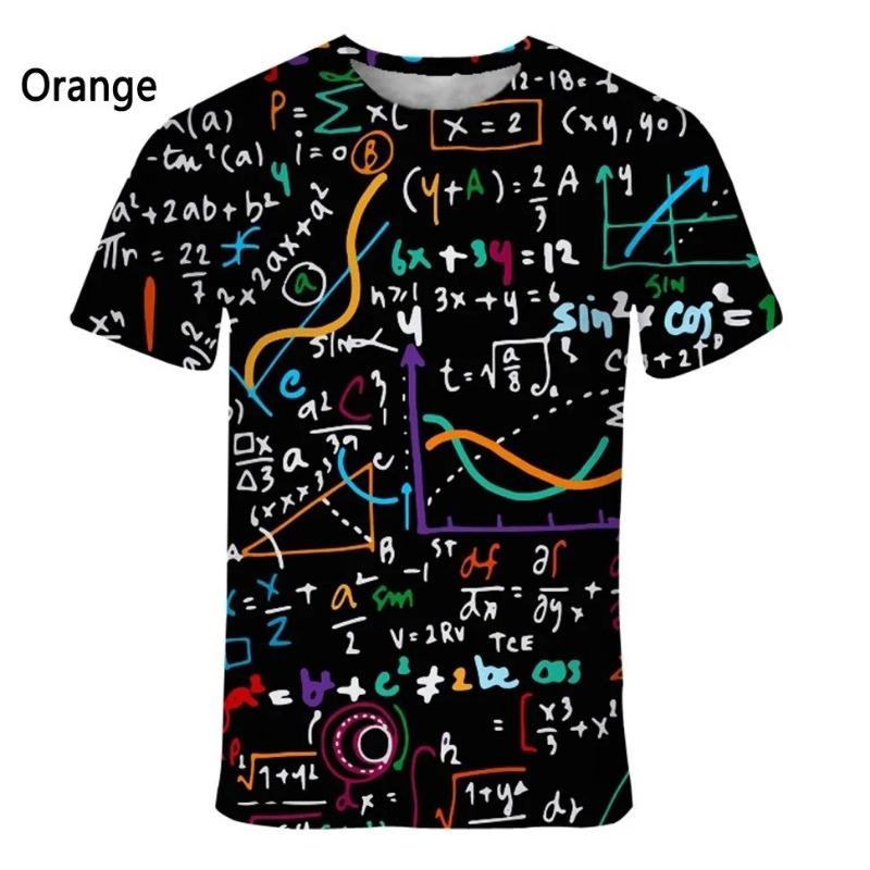Tricou pentru bărbați cu imprimeu 3D cu formulă matematică, la modă, casual, cu mânecă scurtă, cu gât rotund, mărime plus