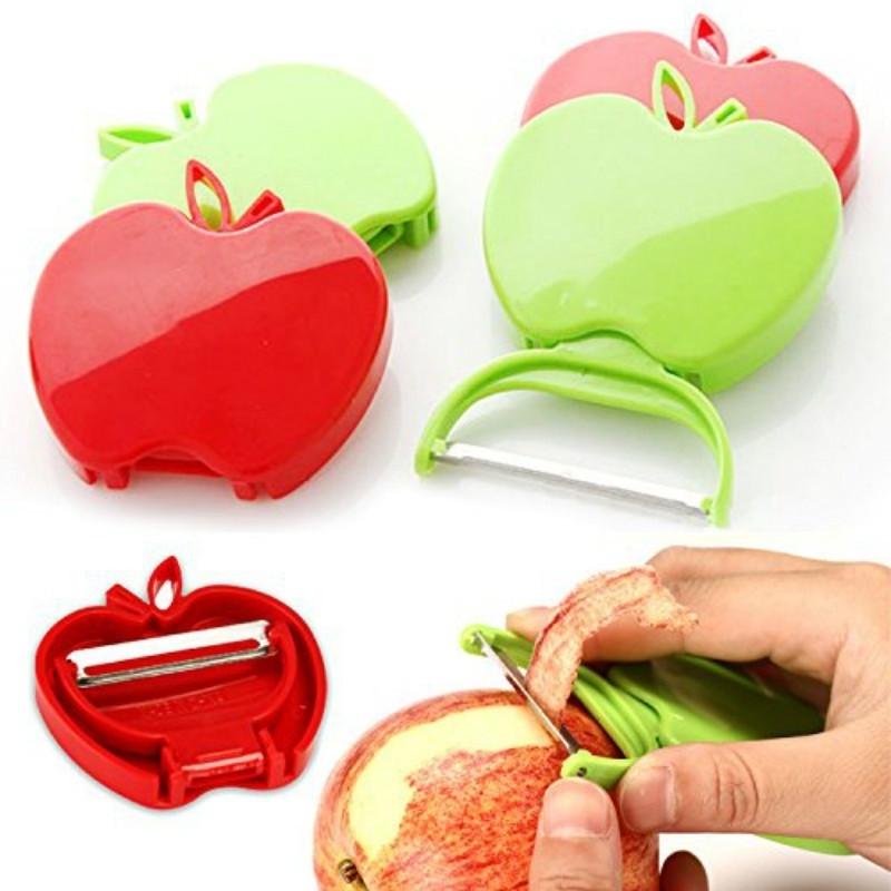 2pcs Apple Shape Stainless Steel Fruit Peeler Mini Foldable Vegetable Peeler Portable Kitchen Tool